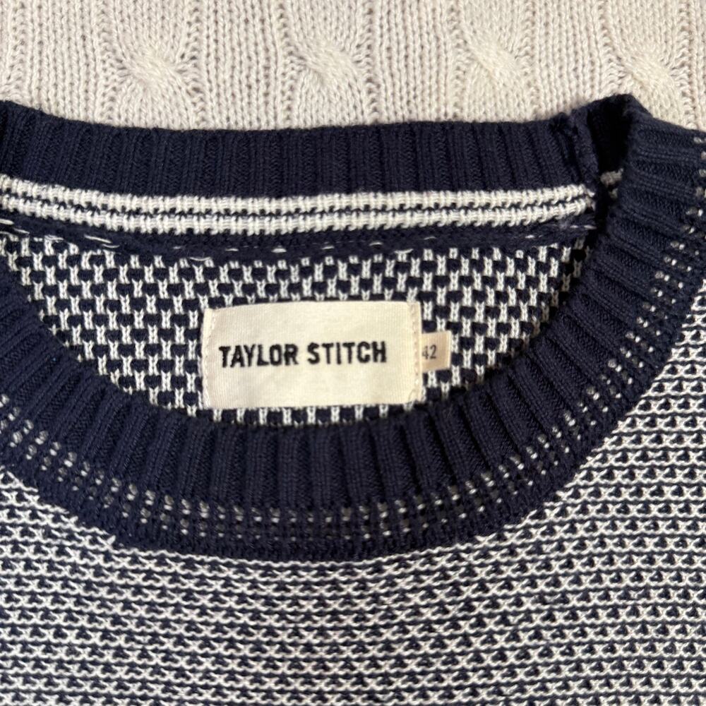 Taylor Stitch Brume Navy White Birdseye BCI Cotton Knit Mens Sweater L - Picture 3 of 8
